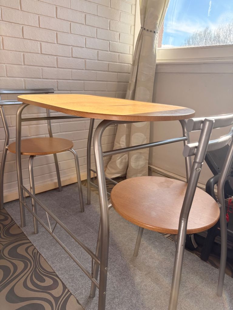 Compact Wood and Metal Dining Table and Chairs Set