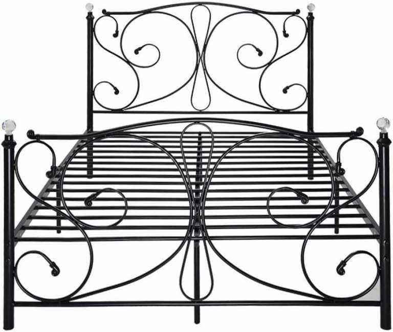 Panana Metal Double Bed Frame, 4FT6 Metal Bed Base with Strong Metal Slats, Metal Bed  