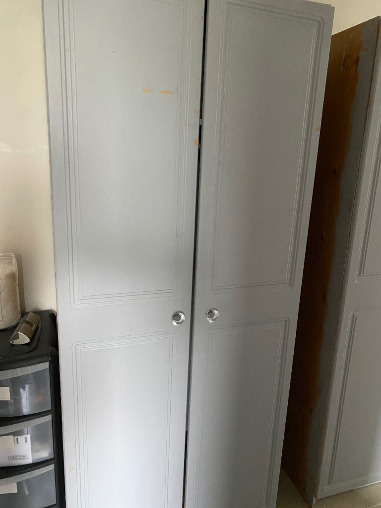 Grey wardrobe set with chest of drawers & bedside table