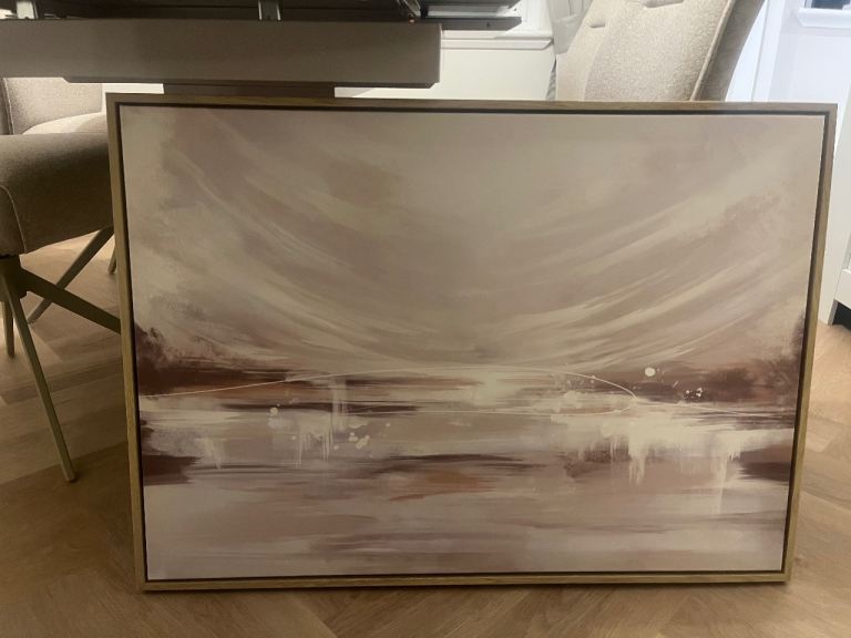 Canvas painting with natural wood frame