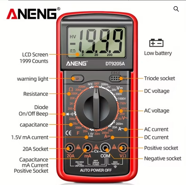 Digital Multimeter AC/DC Voltage Current Tester