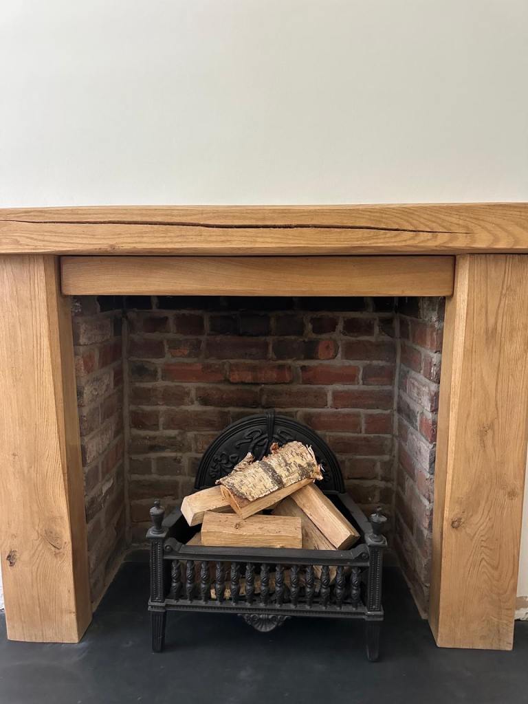 Solid Oak Fireplace Surround and Cast Iron Fire Basket