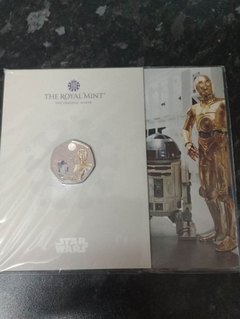 Star Wars C-3PO & R2-D2 50p Coloured Coin - New
