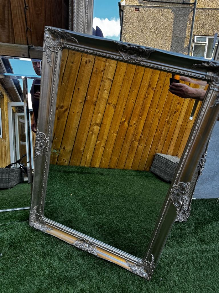 Large Ornate Silver Wall Mirror – Good Condition
