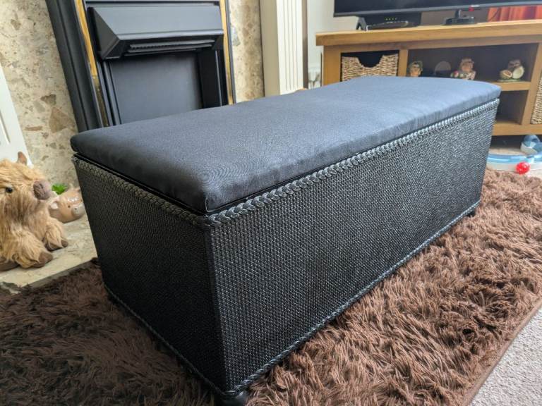 Black Storage Bench Ottoman Blanket Box Seat Chest Wicker Style