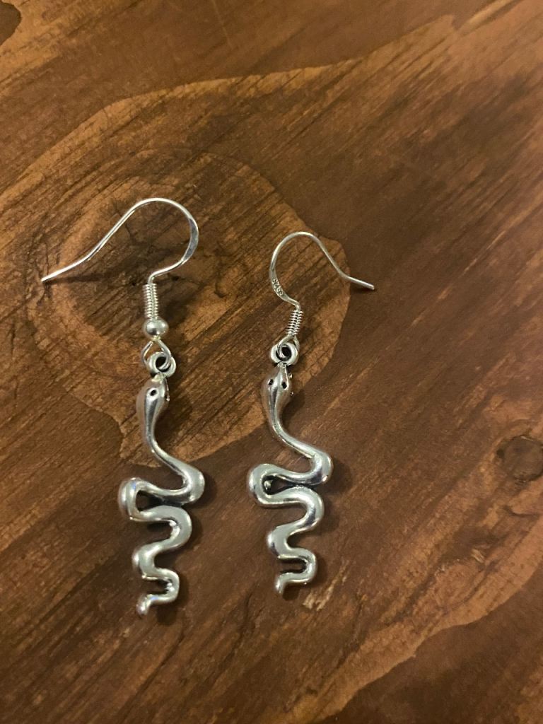 Silver Snake Drop Earrings –  New