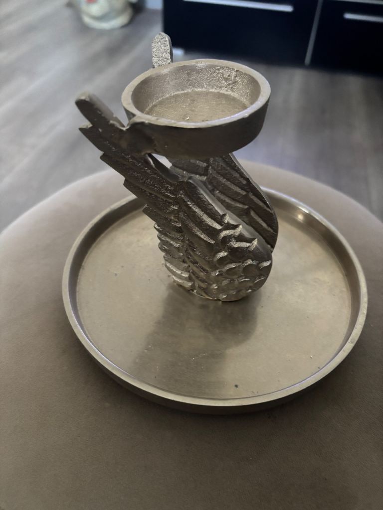 New Silver Angel Wings Candle Holder with Tray
