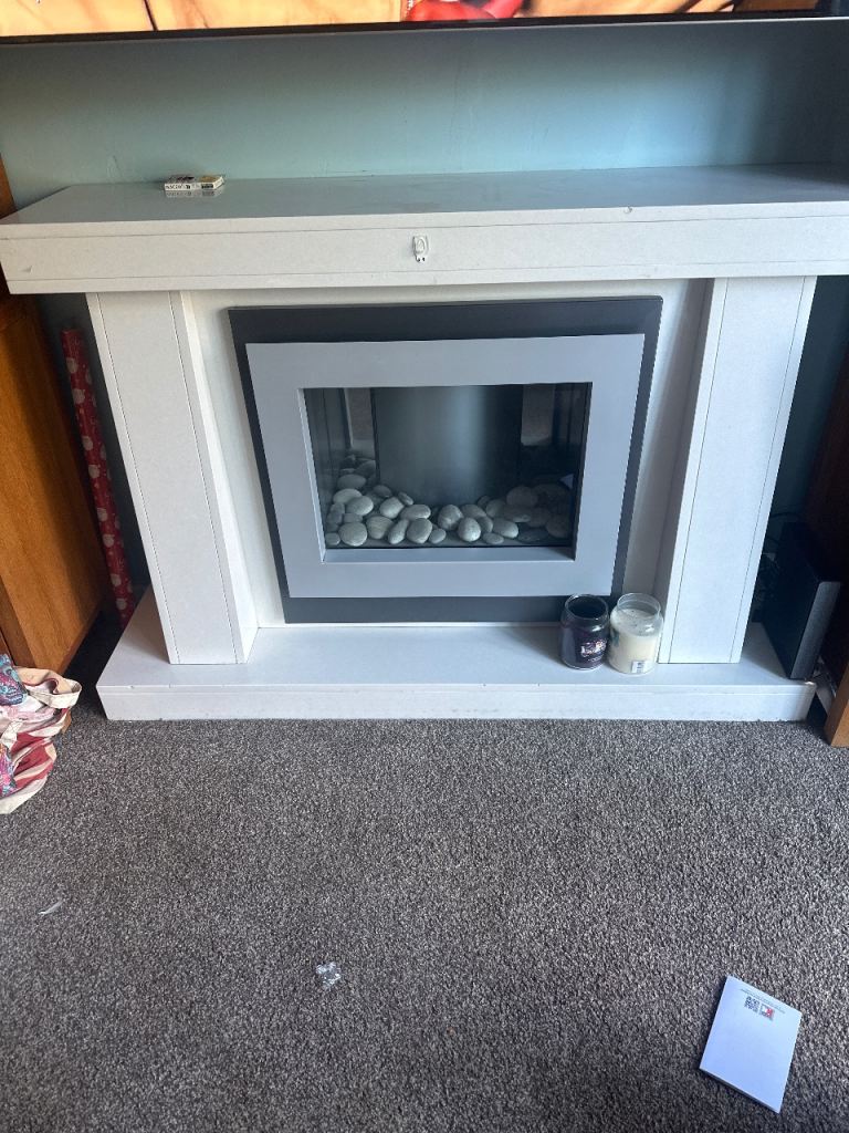 Modern Electric Fireplace with White Surround