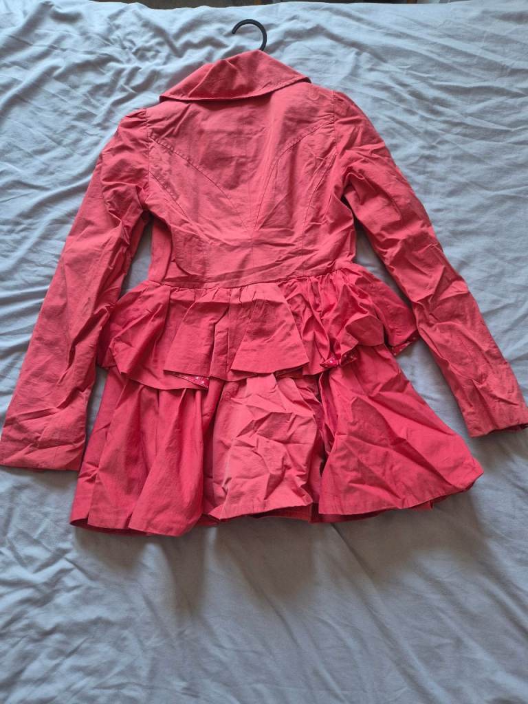 image for #GotStuffGetCash Womens RIBBON parka style jacket coat size 8 pink vintage polka dot lining 