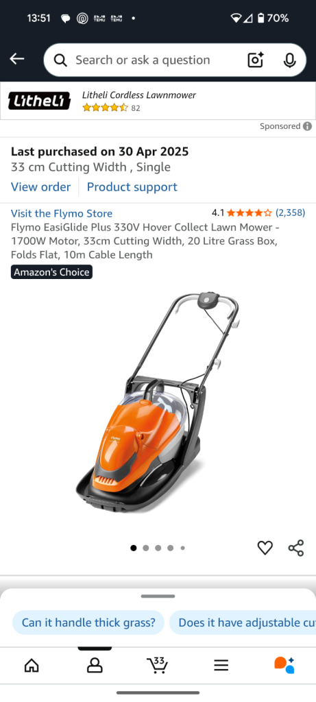 Barely used Flymo lawn mower 