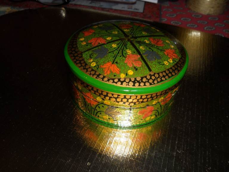 Decorative Green Hand-Painted Box - Good Condition (Unused)