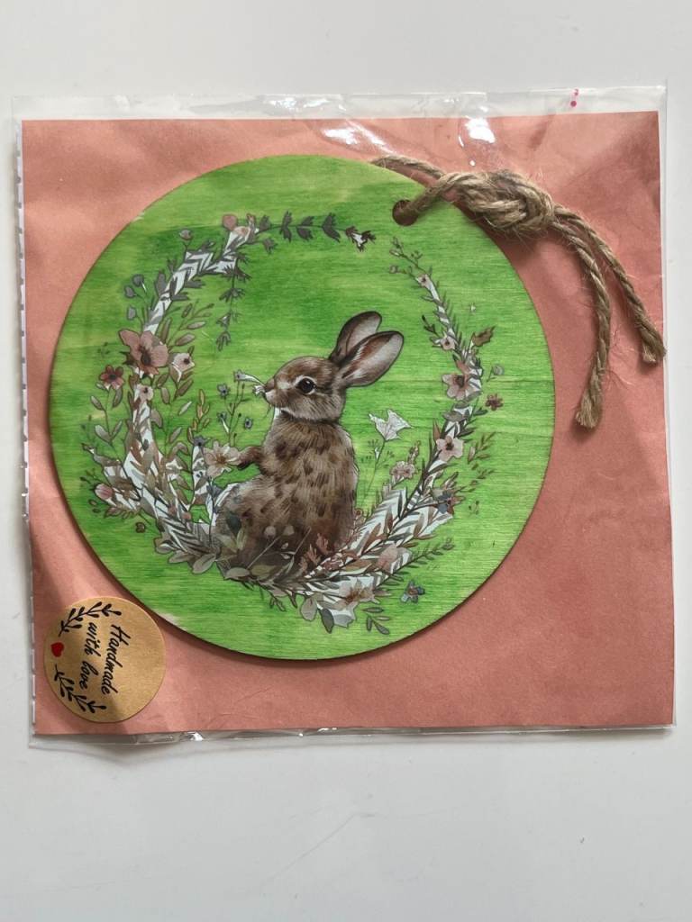 HANDMADE WOODEN HANGER / COASTER - RABBIT IN FIELD