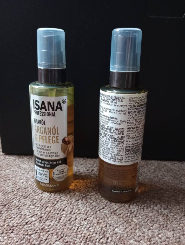 2x NEW Isana Professional Argan and Sunflower Hair Oil Smoothing Shine Serum Vegan 100ml