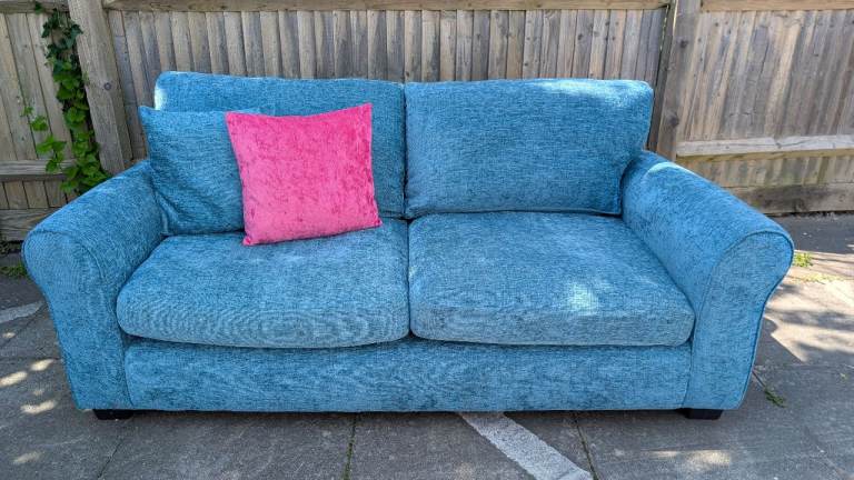 Turquoise Blue 2 Seater Sofa - Good Condition - Delivery Available 