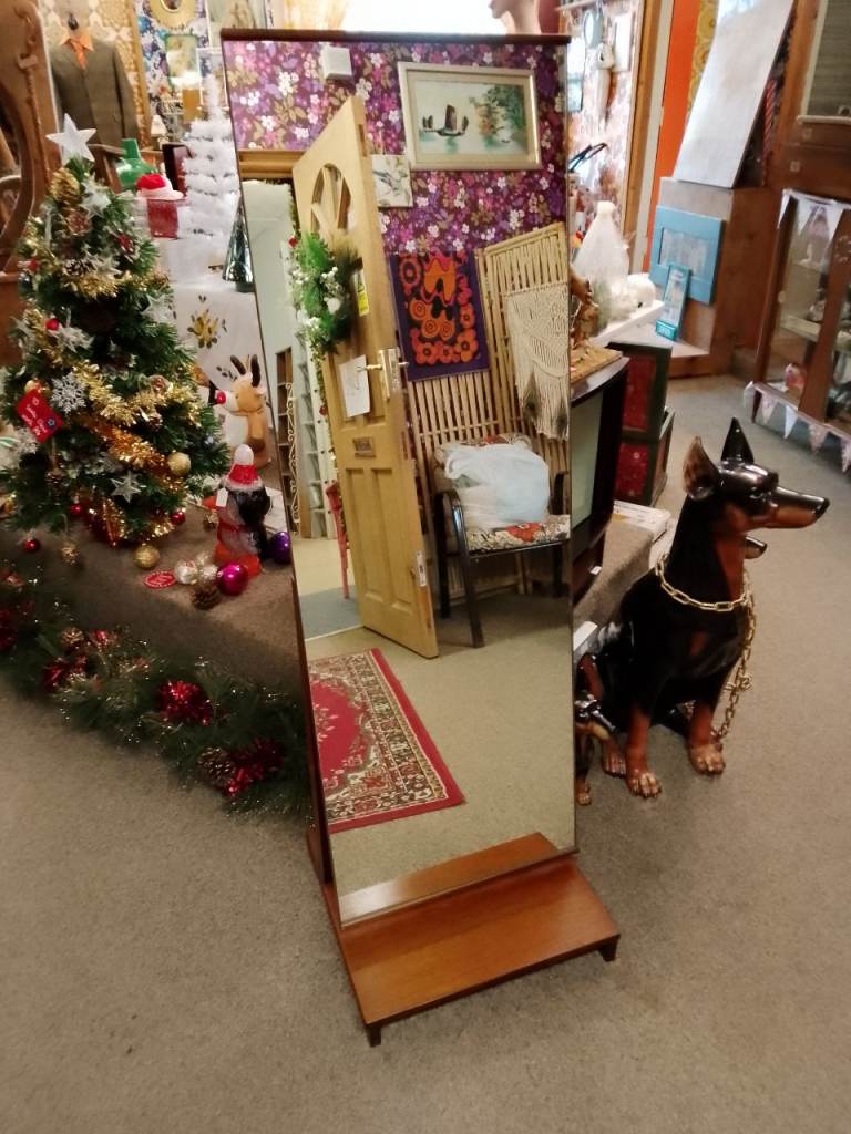 Mid Century Vintage teak cheval mirror. Rare. 