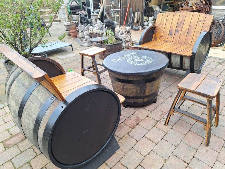 Oak barrel furniture for garden patio bar mancave 