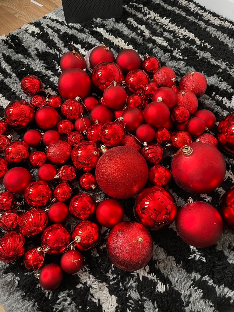 Large Collection of Red Christmas Ornaments – Various Sizes