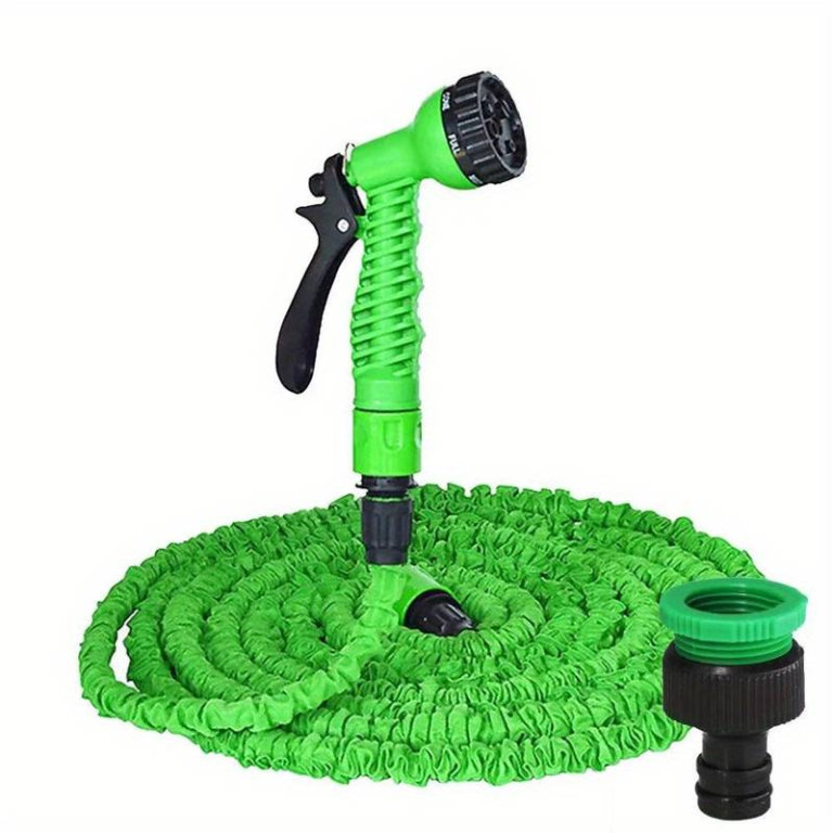 Expandable Garden Hose with 7 Function Spray Gun, 100ft (30m) , Green - BRAND NEW