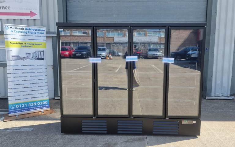 2.5m New Commercial Display Freezer – 2120L Black, Four Doors/ Commercial Refrigeration/ Fridges