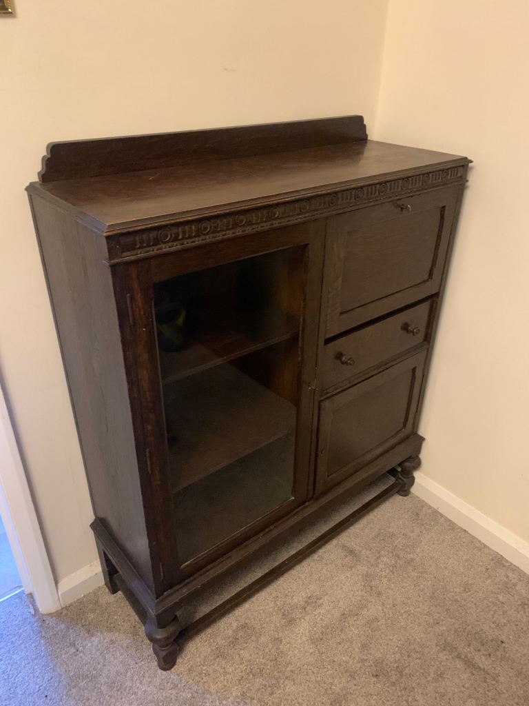 Antique display case writing table / sideboard solid wood