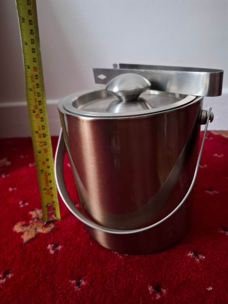 Metal Ice Bucket with Tongs – Good Condition