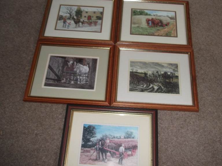 image for 5 Framed Pictures Prints of Country Farming Scenes of Horses by Joe Godderidge