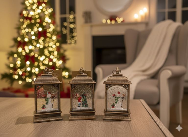 Mini Christmas snow globe with water spinners and LED light