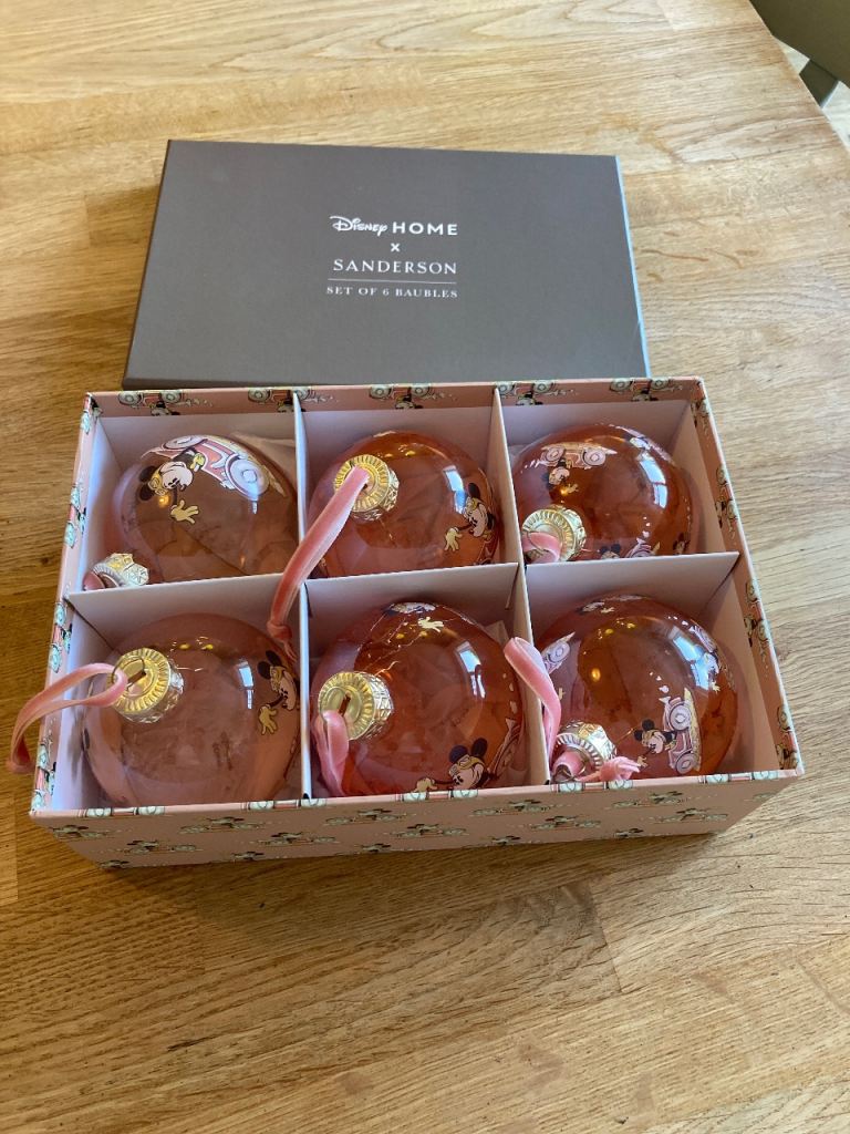 John Lewis Disney home set of 6 unused  baubles pink Minnie mouse