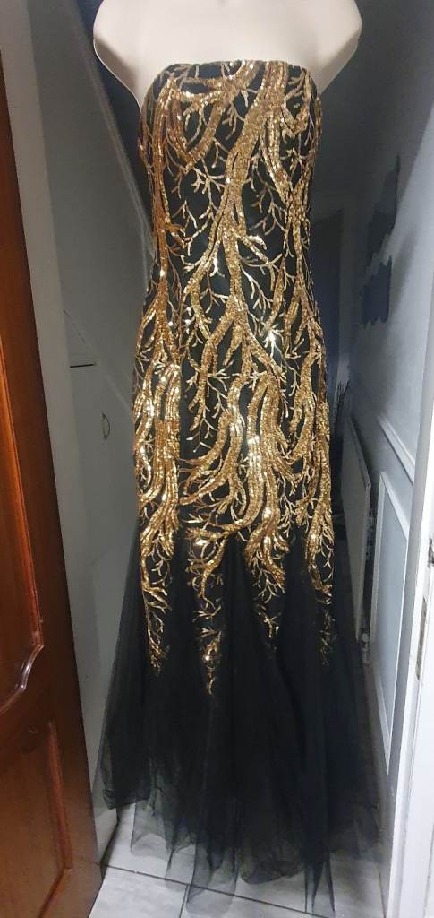 ✨ Angel‑Fashions Black & Gold Sequin Mermaid Gown — Brand New With Tags ✨