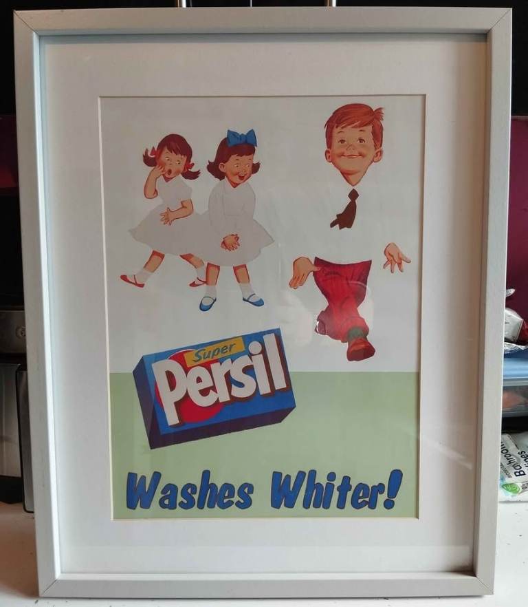 REDUCED FOR QUICK SALE - Framed "Persil Washes Whiter" Retro Picture - Advertising Interest