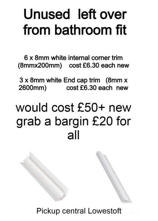 Unused White Bathroom Corner and End Cap Trim