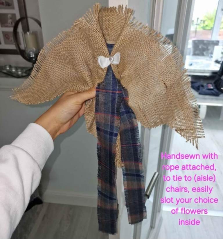 Hessian tartan aisle chair decor for flowers - wedding events