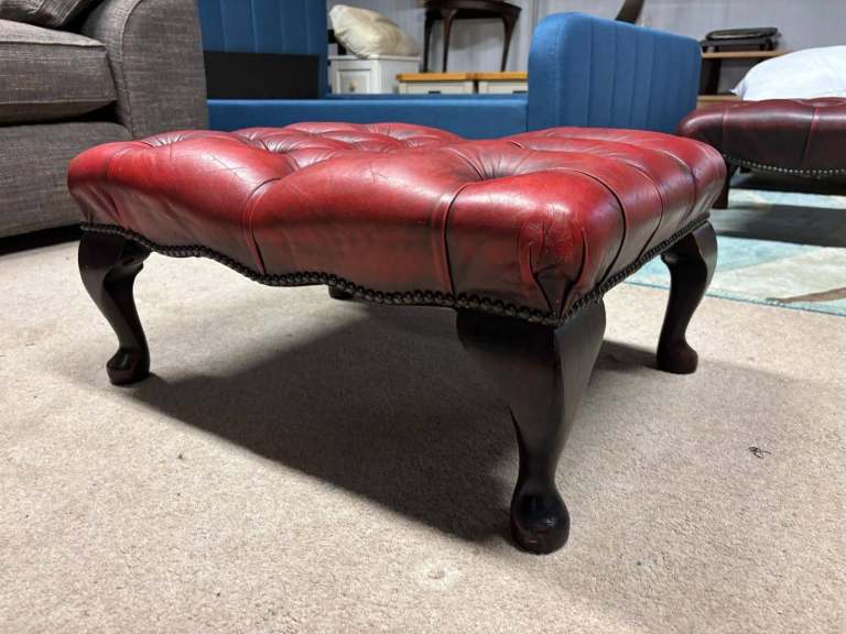 Oxblood Leather Chesterfield Style Footstool 