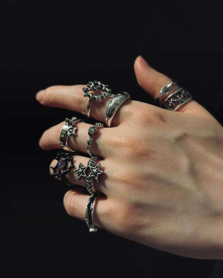 image for 9pc Adjustable Gothic Ring Set