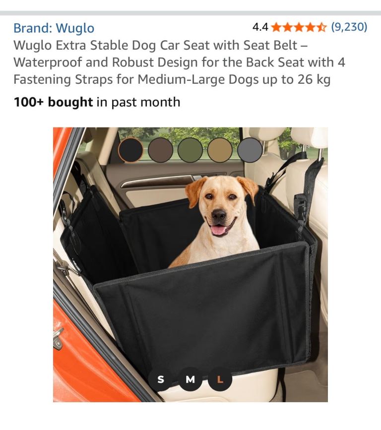 Wuglo Large Dog Car Seat with Seat Belt – Black