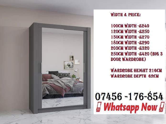 Berlin Wardrobe - Modern black ,White & Grey, 120-203cm all size are available