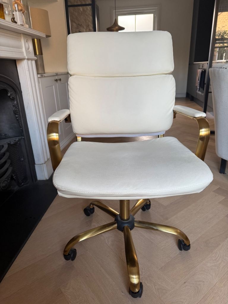 White and Gold Office Chair – Good Condition