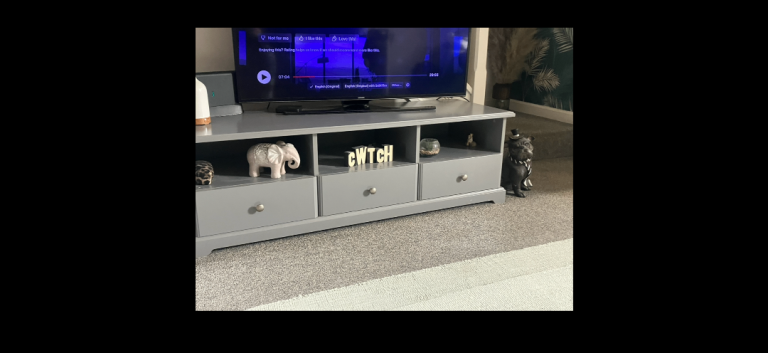 Grey IKEA TV unit with 3 Drawers