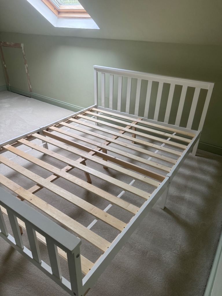 White IKEA Wooden Double Bed Frame