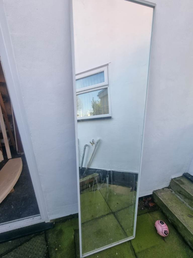 Large Sliding Wardrobe Mirror Door with Rails – 220cm x 60cm – White Frame