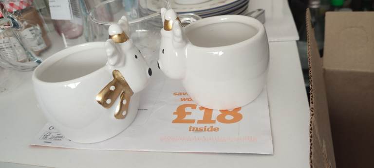 Pair of Ceramic Reindeer Candle Holders