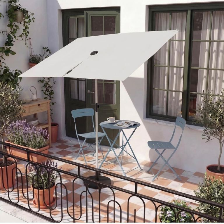 Grand patio parasol, Balcony Shade 360 Degree Parasol, Powder-coated Steel Rectangular Flat Canopy
