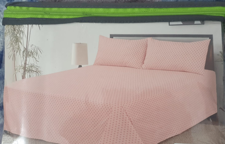 pink printed king size flat bedsheet with 2 pillowcases