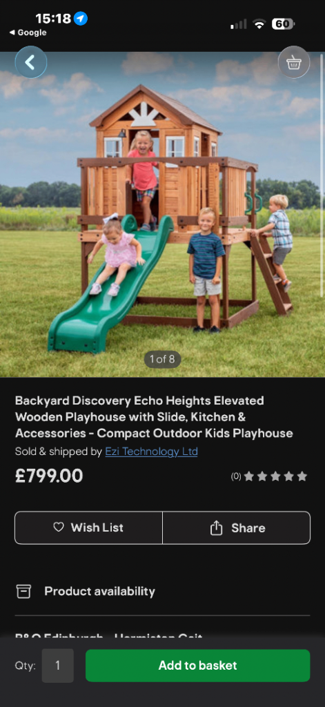 Backyard elevated playhouse - purchased for £800 brand new