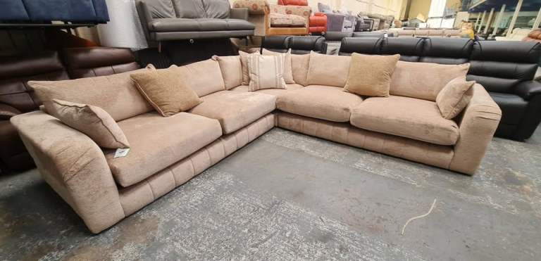 Ex-display The Westwood Teddy chenille natural fabric corner sofa