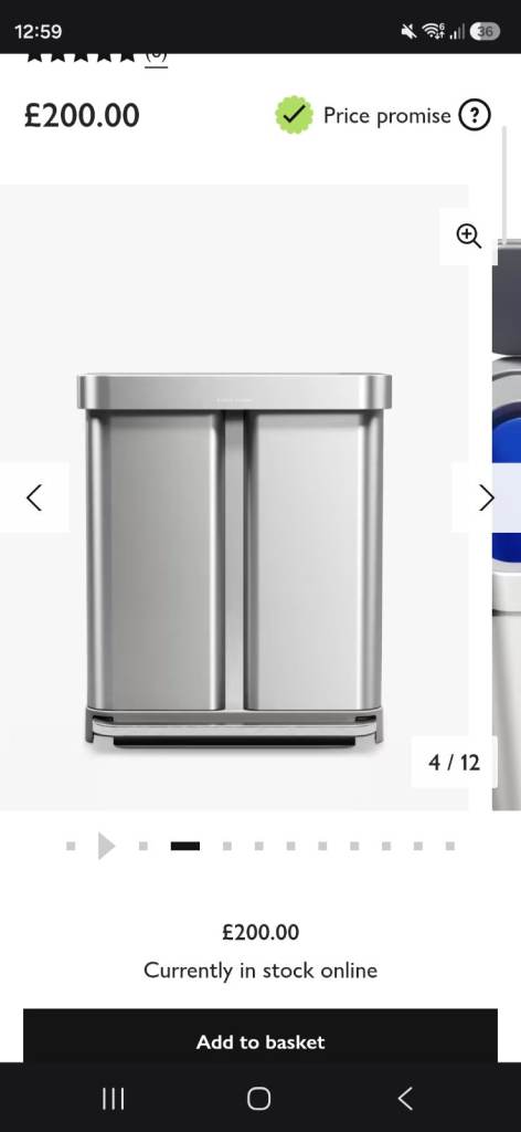 Simplehuman Recycling Pedal Bin with Liner Pocket, Brushed Stainless Steel, 58L