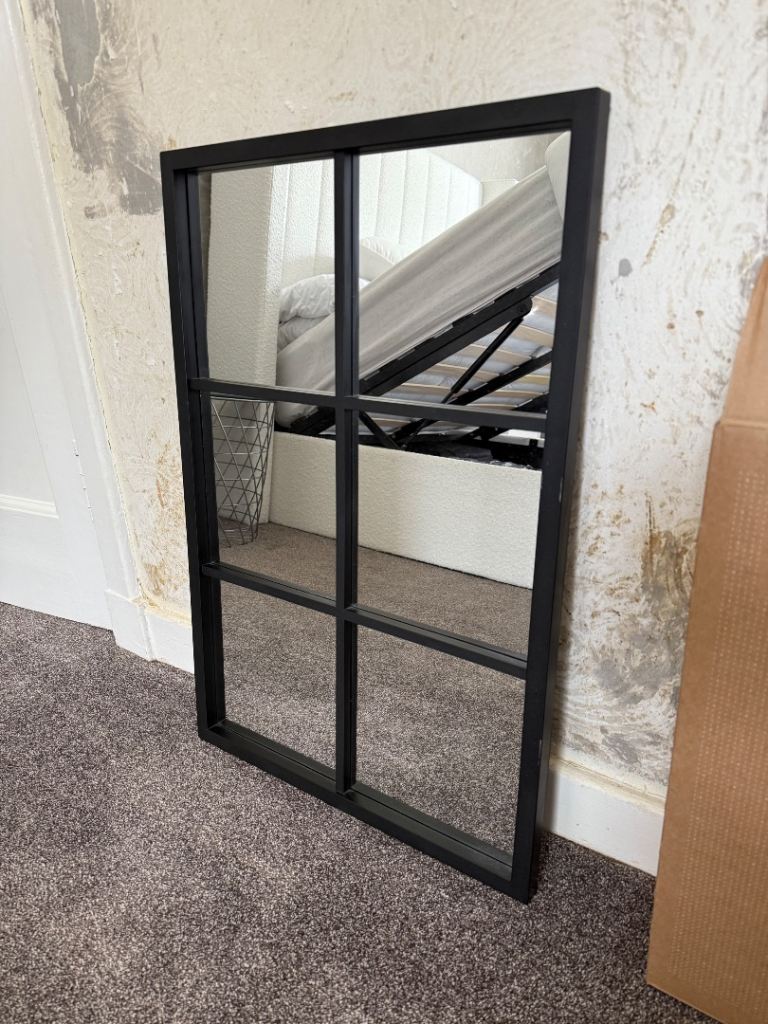 Black Framed Windowpane Mirror – Good Condition