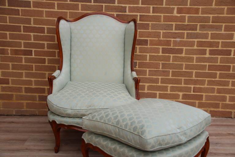 Wesley Barrell French Wingback Armchair with Footstool (UK Delivery)
