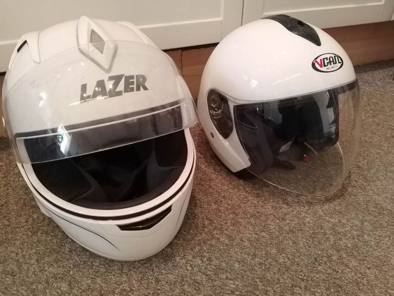 2 x white crash helmets – size medium