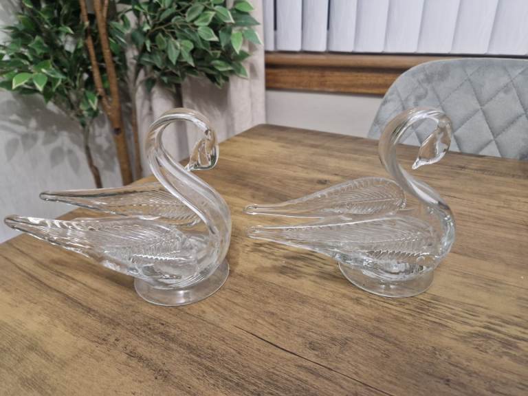 Pair of vintage handblown glass swans